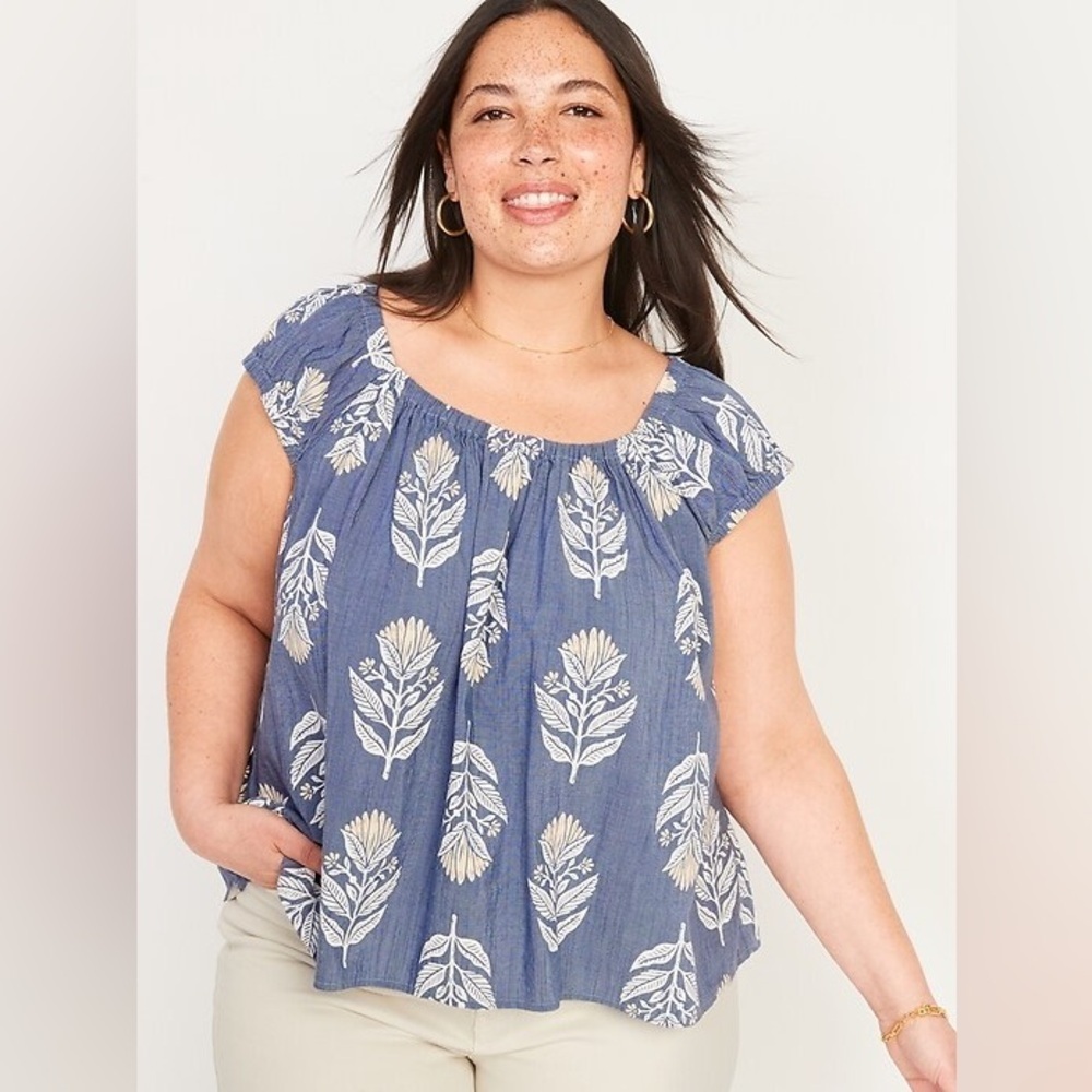 Old Navy Puff-Sleeve Printed Cutout Tie-Back Swing Blouse Size 3x